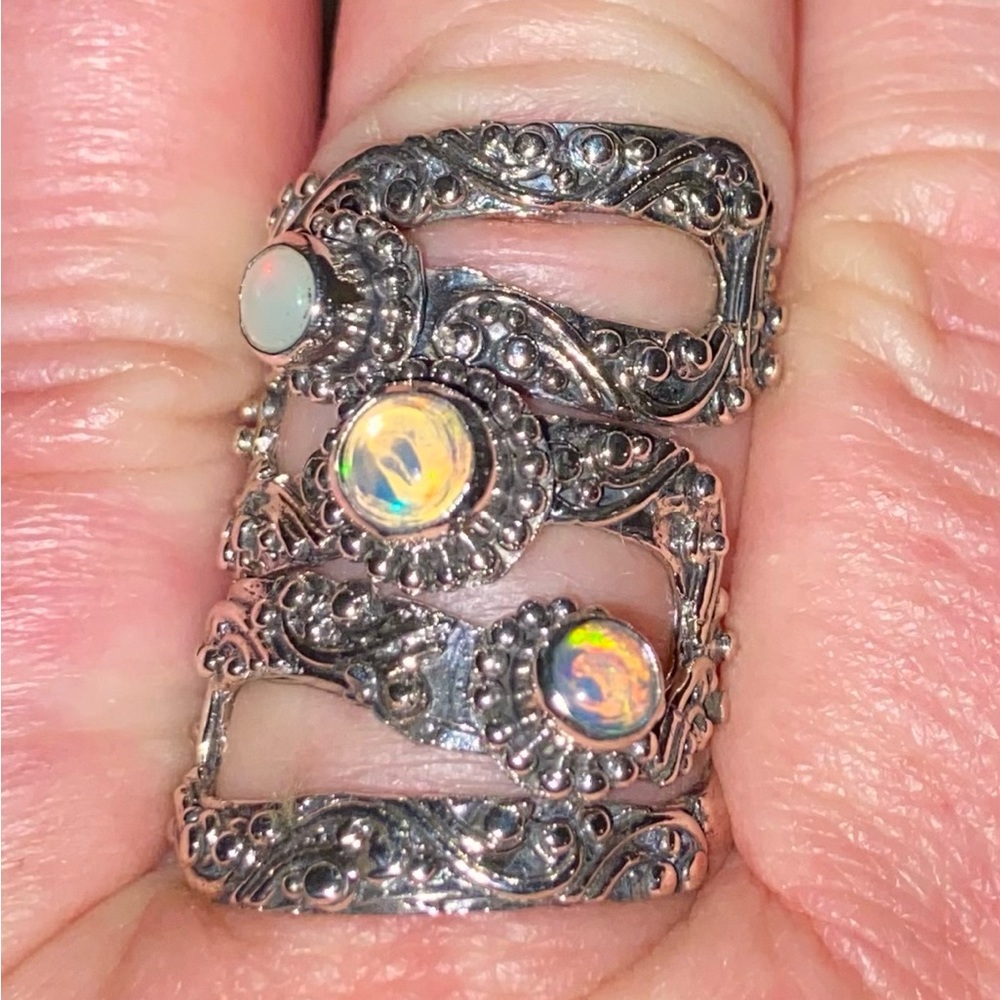 NWT Ethiopian Opal 3-Stone Ring in .925 Sterling Silver! Made in Bali! - Picture 9 of 13